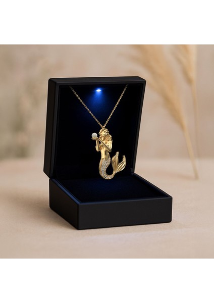 Işıklı Kutuda Deniz Kızı Altın Kaplama Gümüş Kolye