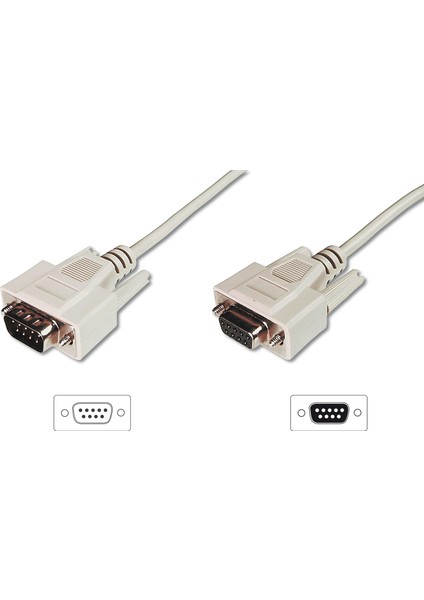 Veri Iletim/seri Uzatma Kablosu, D-Sub 9 / D-Sub 9 Dişi, 3 Metre, Seri, AWG28, Tek Kat Zırhlı, Bej Renk&lt;br&gt; digitus Data Transfer Extension Cable, D-Sub 9 M/f, 3.0m, Serial, Molded