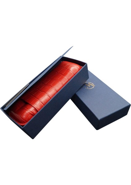 Gerçek Deri El Yapımı Puro Kılıfı Ikili (60 Ring) Croco Fuego modelleri