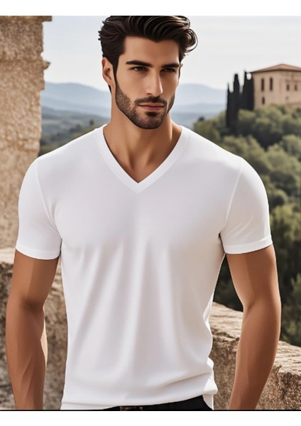 2li Siyah Beyaz Renk Erkek V Yaka T-Shirt Günlük Spor Tişört fiyatları