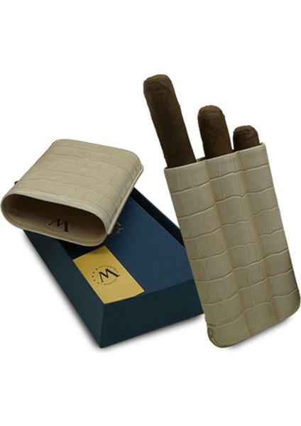 Gerçek Deri El Yapımı Puro Kılıfı Üçlü (60 Ring) Croco Piedra fırsatları