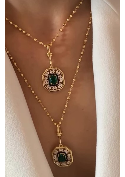 Çelikyeşil Taşlı Leyla Kolye