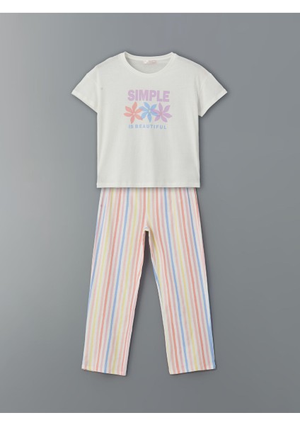 Yeni Sezon Bisiklet Yaka Baskili Kadin Pijama Takimi - S5H111Z8