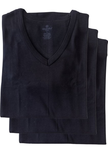 V Yaka Tişört 3'lü Ekonomik Paket Pamuklu Cotton Siyah Slim Fit Ekstra Esnek Unisex Vtc1-3 fırsatları