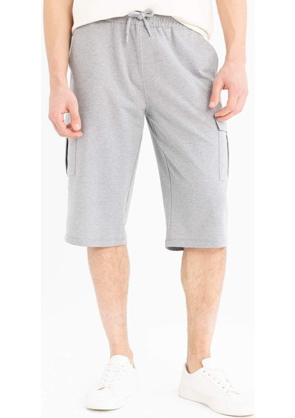 Yeni Sezon Slim Fit Dar Kesim Kargo Cepli Basic Düz Kapri Şort