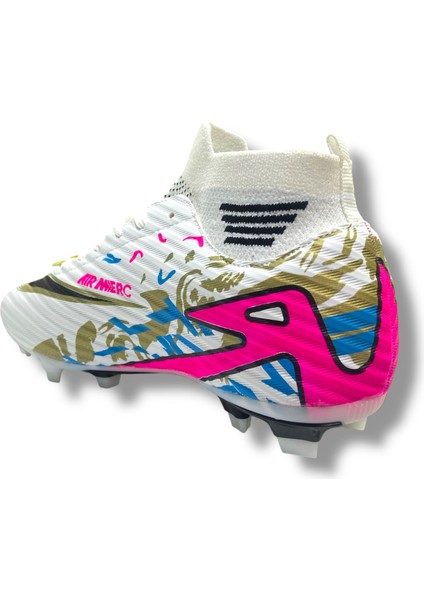 Çoraplı Unisex Krampon Halısaha & Çimsaha Ayakkabı Beyaz Fuşya Desenli fırsatları