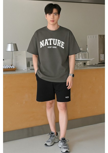 Erkek Tişört Baskılı Oversize T-Shirt Pamuklu Tişört Nature-Oversize modelleri