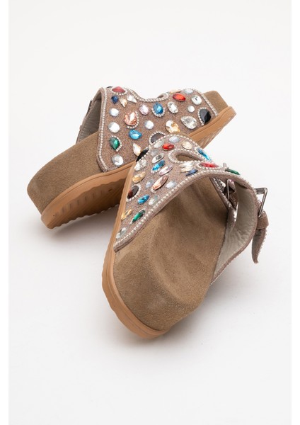 Taşlı Çift Bantlı Terlik Gerçek Deri Zy 8182 Süet Vizon fırsatları