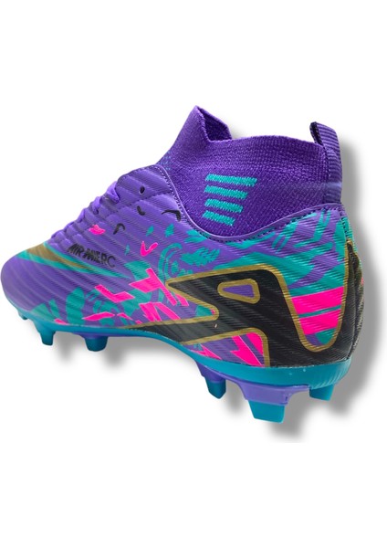 Çoraplı Unisex Krampon Halısaha & Çimsaha Ayakkabı Mor Turkuaz Desenli fırsatları