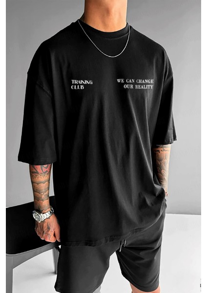 Erkek Siyah Training Club Oversize Fit Bol Geniş Kalıp Salaş Kesim T-Shirt modelleri