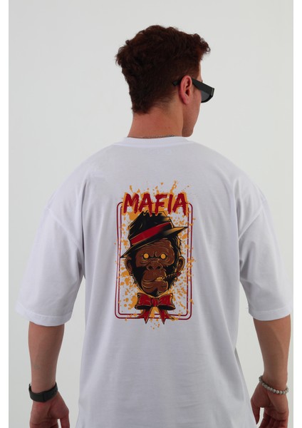 Mafıa-Oversize Tişört | Sırt Baskılı – Minimal Göğüs Desenli Unisex Tshirt