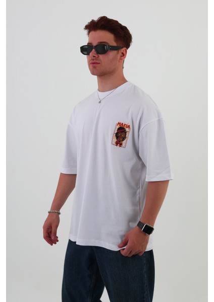 Mafıa-Oversize Tişört | Sırt Baskılı – Minimal Göğüs Desenli Unisex Tshirt