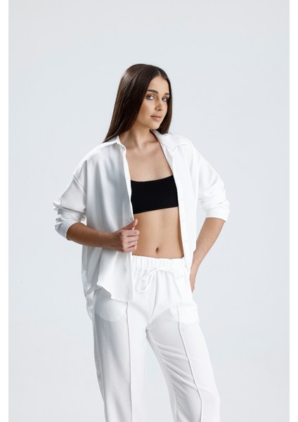 Kadın Oversize Alt Üst Takım – Gömlek ve Lastikli Pantolon Ikili Set fiyatları