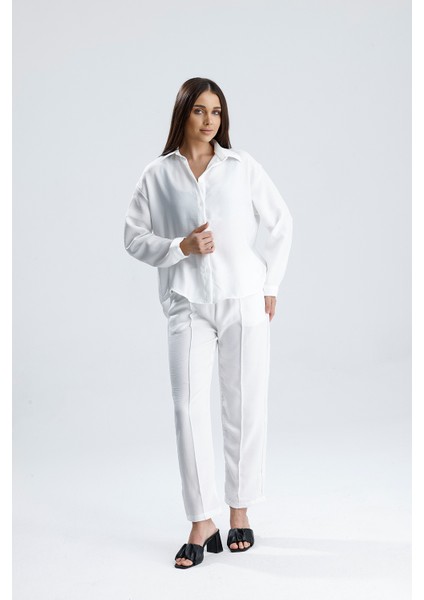 Kadın Oversize Alt Üst Takım – Gömlek ve Lastikli Pantolon Ikili Set indirimleri