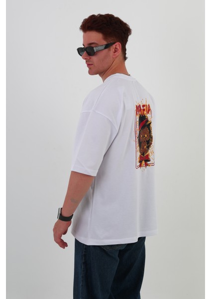 Mafıa-Oversize Tişört | Sırt Baskılı – Minimal Göğüs Desenli Unisex Tshirt