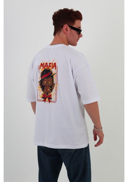 Mafıa-Oversize Tişört | Sırt Baskılı – Minimal Göğüs Desenli Unisex Tshirt