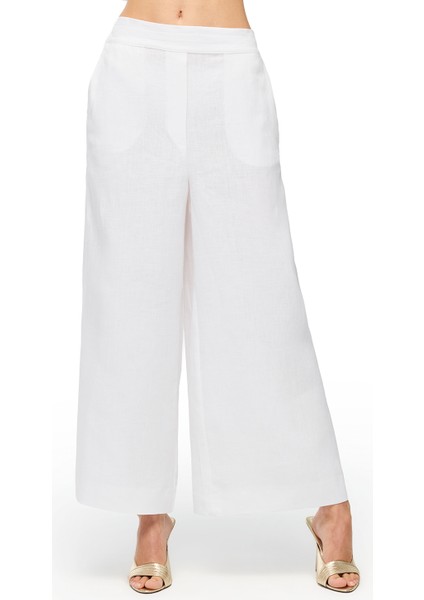 Beyaz Holas Rahat Kalıp Yüksek Bel Pantolon fiyatları