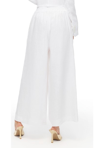 Beyaz Holas Rahat Kalıp Yüksek Bel Pantolon modelleri