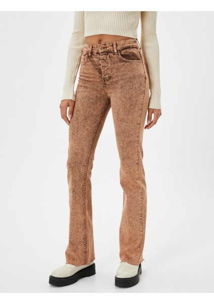 Yeni Sezon Eskitilmiş Hafif Ispanyol Paça Kot Pantolon Dar Kesim Standart Bel Pamuklu Cepli - Flare Slim Jeans