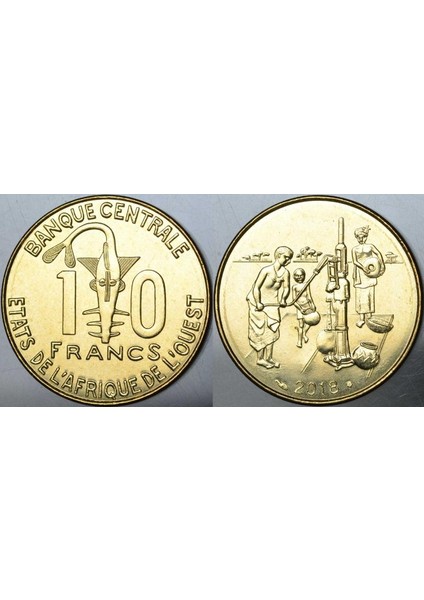 Batı Afrika Devletleri Para Birliği 10 Frank 2018. 10 Cfa Frank. Çil Kondisyon.