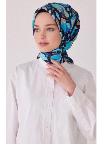 Tivil Saf Ipek Eşarp 4049-81 Lacivert Karışık Desen