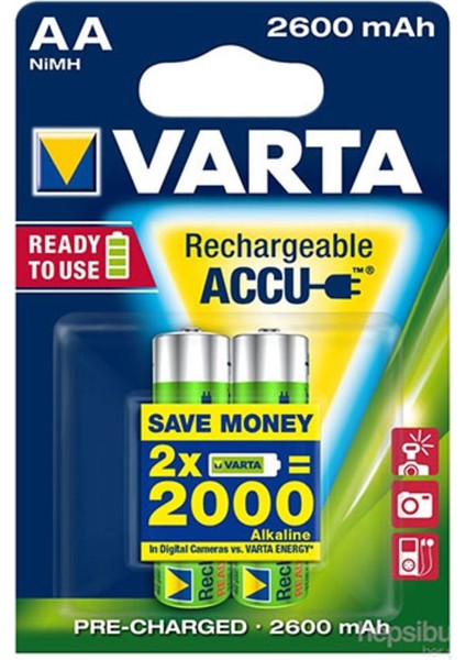 Rechargeable Accu Aa / Hr6 Ready To Use 2600MAH Bls 2 5716101402