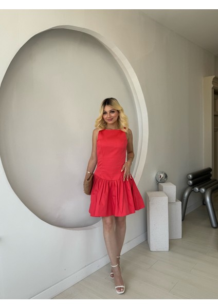 Nar Çiçeği Büzgülü Mini Elbise