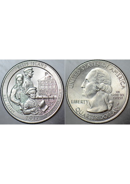 Amerika Çeyrek Dolar 2017 P Ulusal Parklar Serisi - New Jersey - Ellıs Island. Çilaltı+ Kondisyon.