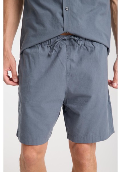 %100 Pamuk Erkek Keten Kombin – Slim Fit Gömlek ve Şort Takım |