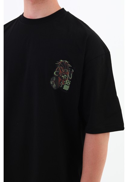 Old Tech-Oversize Tişört | Sırt Baskılı – Minimal Göğüs Desenli Unisex Tshirt