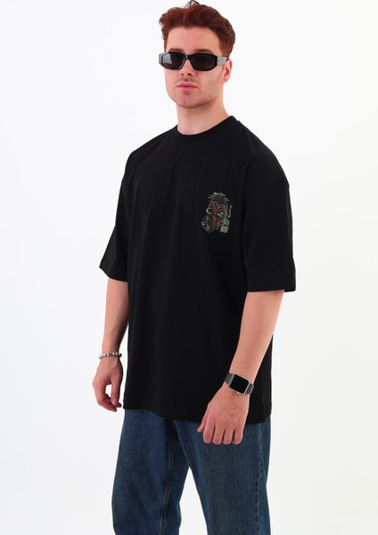 Old Tech-Oversize Tişört | Sırt Baskılı – Minimal Göğüs Desenli Unisex Tshirt