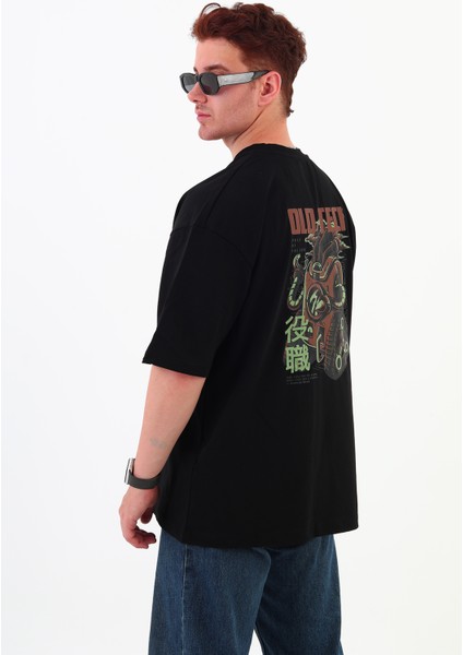 Old Tech-Oversize Tişört | Sırt Baskılı – Minimal Göğüs Desenli Unisex Tshirt