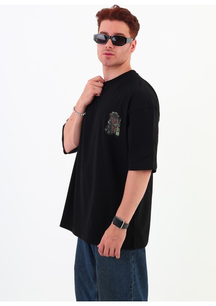 Old Tech-Oversize Tişört | Sırt Baskılı – Minimal Göğüs Desenli Unisex Tshirt