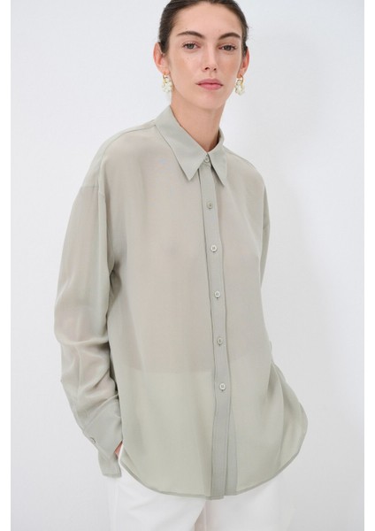 Önü Düğmeli Ipek Gömlek Olive 13044964000