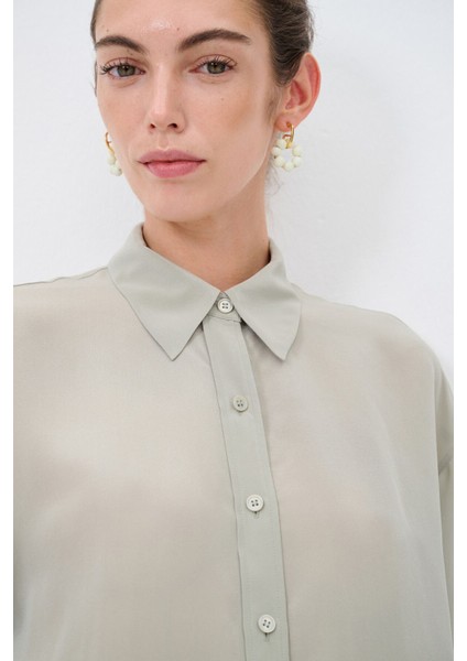 Önü Düğmeli Ipek Gömlek Olive 13044964000 fiyatları