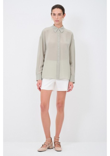 Önü Düğmeli Ipek Gömlek Olive 13044964000 modelleri