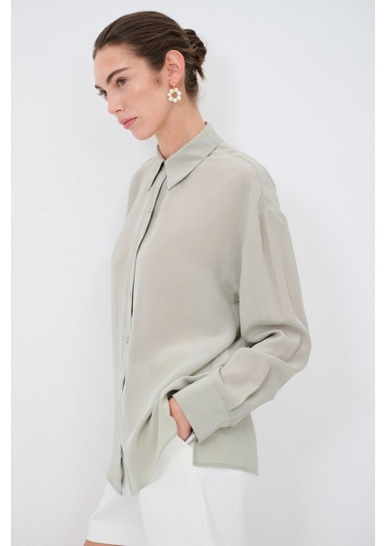 Önü Düğmeli Ipek Gömlek Olive 13044964000 fırsatları