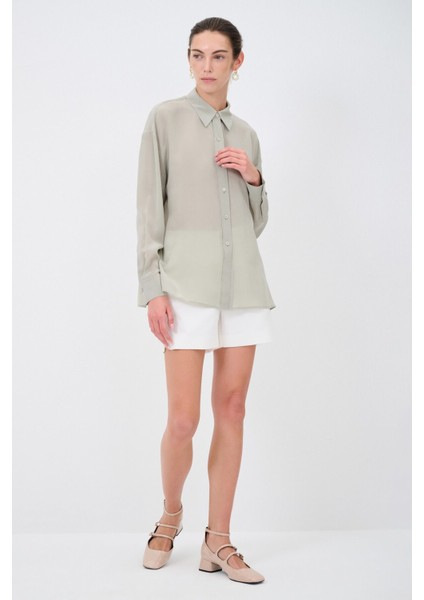 Önü Düğmeli Ipek Gömlek Olive 13044964000 indirimleri