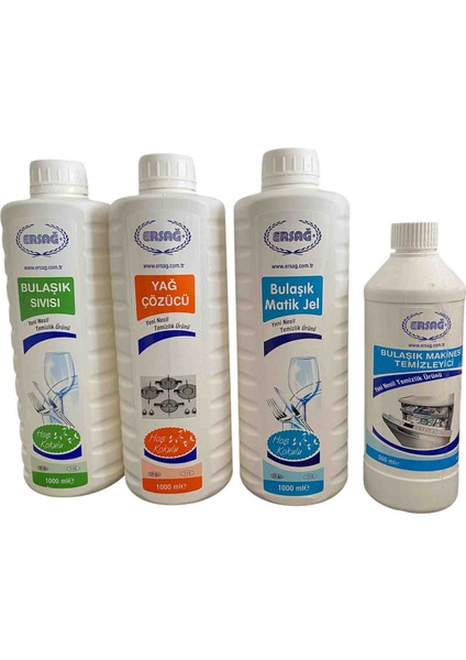 Bulaşık Sıvısı 1000 ml + Bulaşık Matik Jel 1000 ml +Bulaşık Makinesi Temizleyici 1000ML +Yağ Çözücü 1000ML