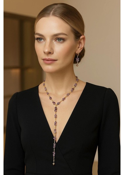 Ametist Y Kolye Küpe Set