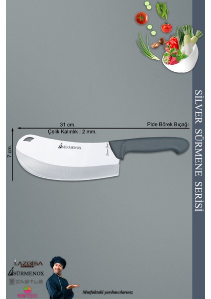 Sürmene Silver Serisi Gri Sap Mutfak Bıçak Seti Pide Börek Pizza Salata Bıçağı (SRM-014) fiyatları