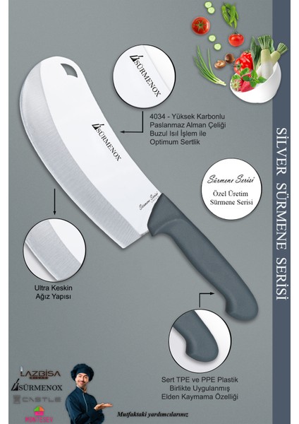 Sürmene Silver Serisi Gri Sap Mutfak Bıçak Seti Pide Börek Pizza Salata Bıçağı (SRM-014) modelleri