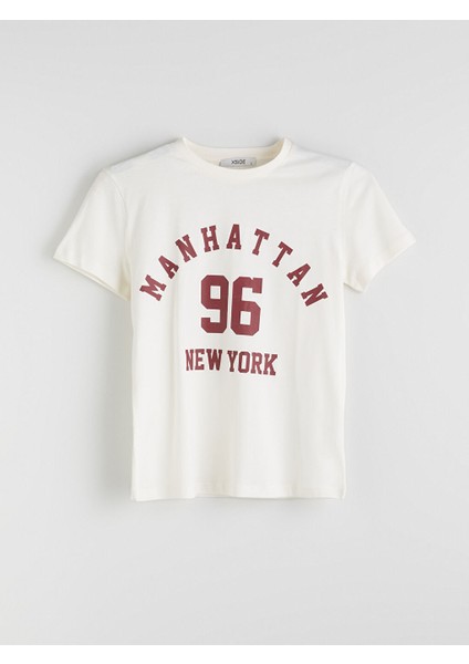 Yeni Sezon Bisiklet Yaka New York Baskili Kadin Tisort - S5OU55Z8