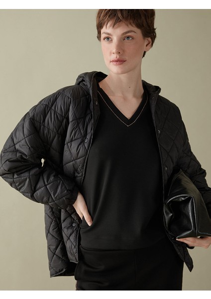 Yeni Sezon V Yaka Oversize Kadin Tisort - S5KT62Z8