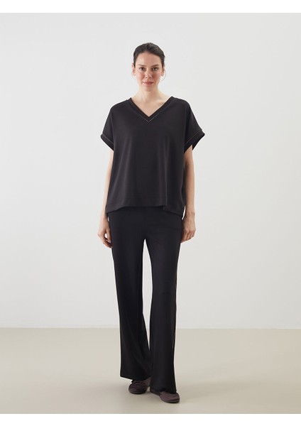 Yeni Sezon V Yaka Oversize Kadin Tisort - S5KT62Z8