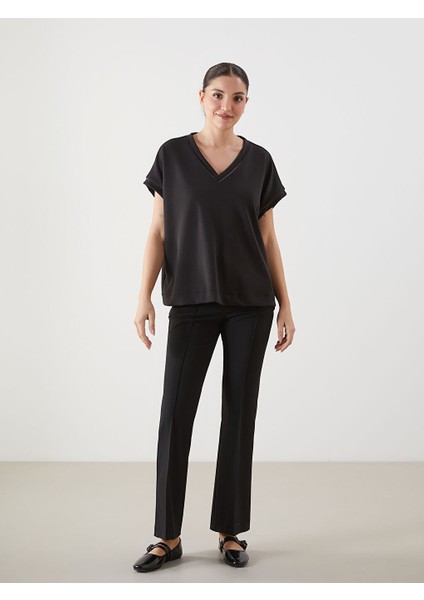 Yeni Sezon V Yaka Oversize Kadin Tisort - S5KT62Z8
