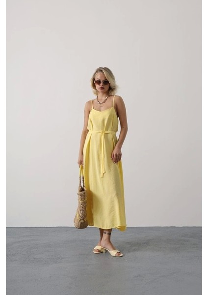 Askılı Basic Uzun Elbise - Sarı fiyatları