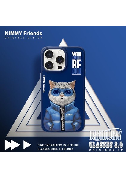 iPhone 15 3D Gerçek Nakış Işleme Kabartmalı Kedi Fermuar Mont Gözlük Detaylı Cool Glasses 2.0 Tall Rich And Handsome Kılıf