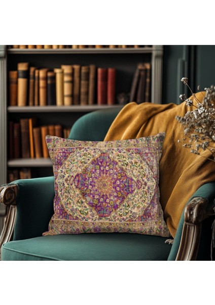 Klasik Iran Saray Halısı Desenli Çift Taraflı 43X43 cm Dekoratif Kırlent Kılıfı