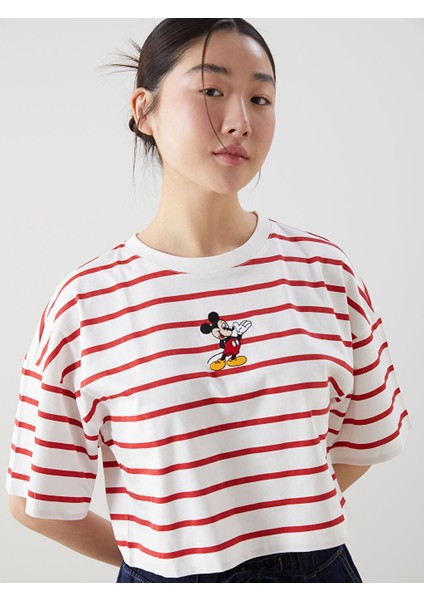 Yeni Sezon Bisiklet Yaka Mickey Mouse Nakisli Kadin Crop - S5GV94Z8